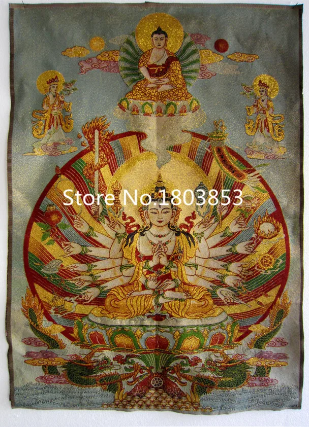 

Vintage home wall decor silk embroidery Tibetan Thangka paintings,Chinese Buddhism Avalokitesvara tangka art