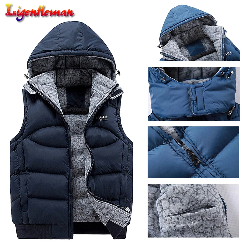 

Men Thickening Cotton Vest 2019 Winter Waistcoat Casual Windbreaker Men Work Waistcoat Sleeveless Jacket Hat Hooded Warm Vest