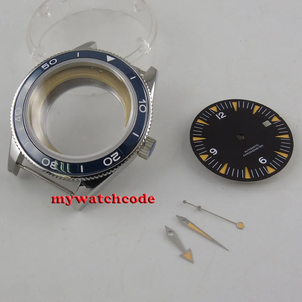 41mm Blue Ceramic Bezel Watch Case Black Dial + Hand Fit Eta 2824 2836