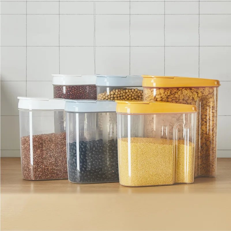 

5Color Food Storage Box Clear Container Set with Pour Lids Kitchen Food Sealed Snacks Dried Fruit Grains Tank Storage Cereal Box