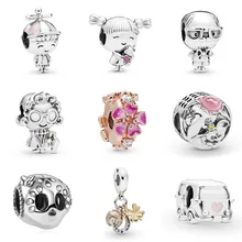 Новинка, серебряный, розовый, золотой сплав, бусина, девочка, мальчик, бабочка, клевер, шарм, подходит для браслета Pandora, ожерелье, сделай сам, женское ювелирное изделие