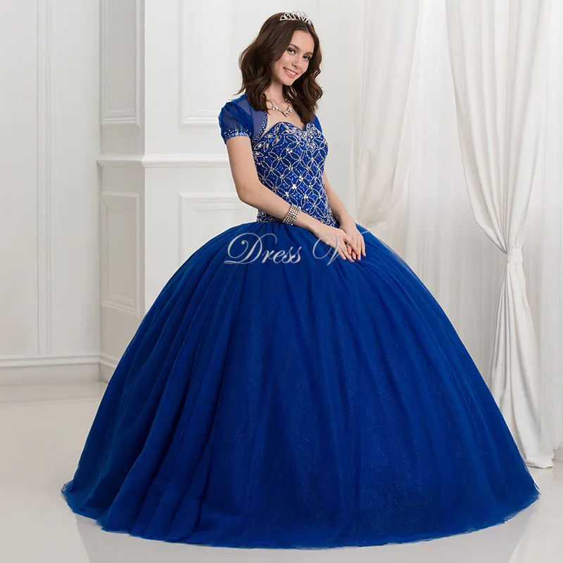 Dressv 2017 Dark Royal Blue Ball Gown quinceanera dress 2 Piece Puffy Quinceanera Dresses With Jacket