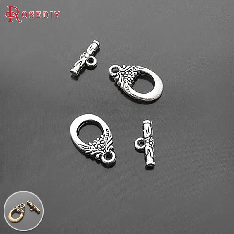 

(19650)20Sets Circle:15x11MM Antique Silver Zinc Alloy O Toggle Clasps Bracelets Clasps Diy Jewelry Findings Accessories