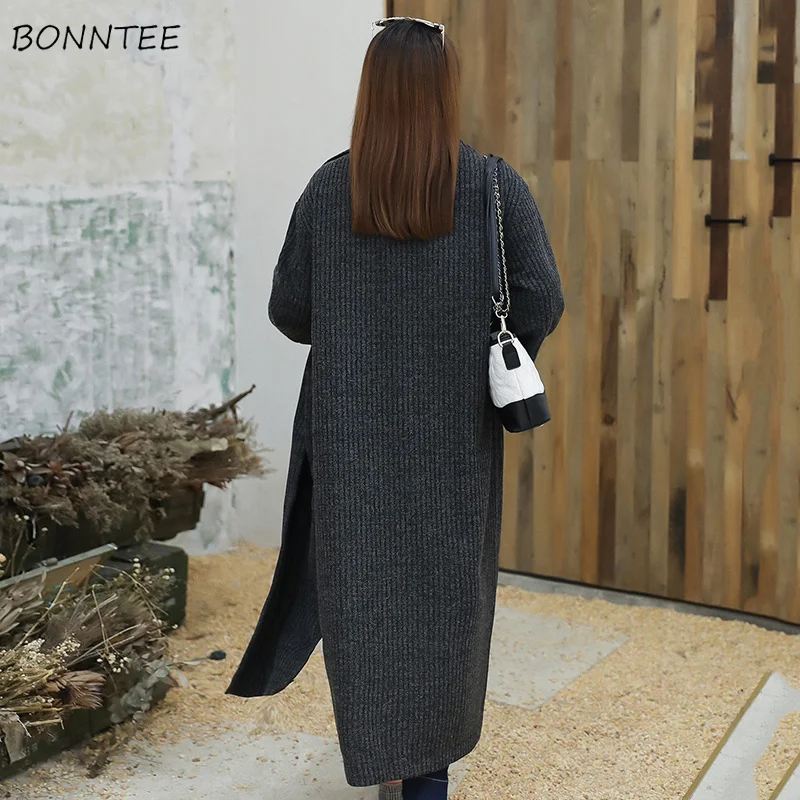 Шерстяное женское Трендовое одноцветное Элегантное однобортное вязаное пальто размера плюс свободное милое женское корейское длинное шерстяное пальто всех размеров