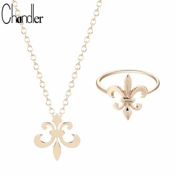 Chandler High Quality Royal Lily Flower Pendant Necklaces & Ring For Women Invisible Chain Collor Jewelry Set Love Wedding Bling