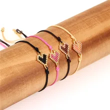 Handmade Heart Rope Chain Bracelet Women Miyuki Beads Weave Lucky Charm Pendant Bracelets Female Friendship Pulsera straw woven rope beads friendship bracelets set