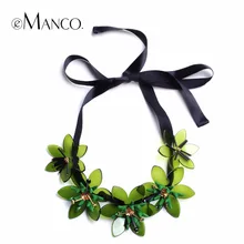 Diseño refrescante y corto collares acrílicos de cinta verde para mujeres eManco 2014 Cuerda nueva de moda accesorios de joyas de China NL0026