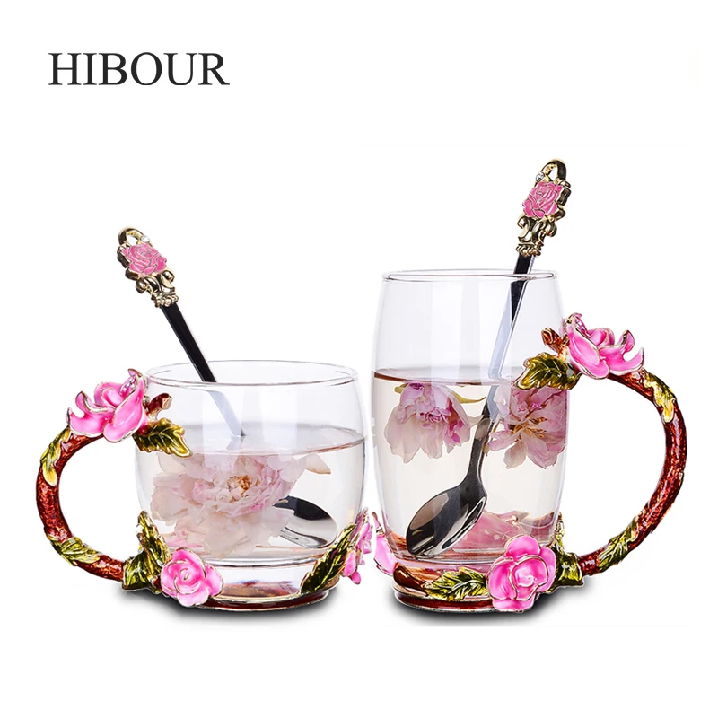 Buy HIBOUR Pink Enamel Glass Coffee Cups and Mugs with