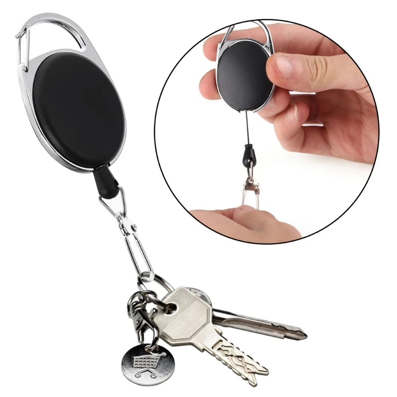 

Retractable Reel Ajustable Wire Rope Keychain With Carabiner Anti-theft Antilost