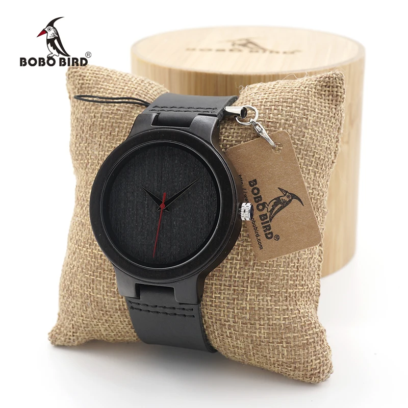BOBO BIRD Men's Ebony Wood Design Watches With Real Leather Quartz Watch for Men Brand Luxury Wooden Bamboo Wrist Watch