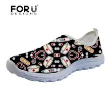 FORUDESIGNS/медсестра, принт с героями мультфильмов, Для женщин Туфли без каблуков Повседневное кроссовки для женщин, Обувь с дышащей сеткой женские туфли, удобные