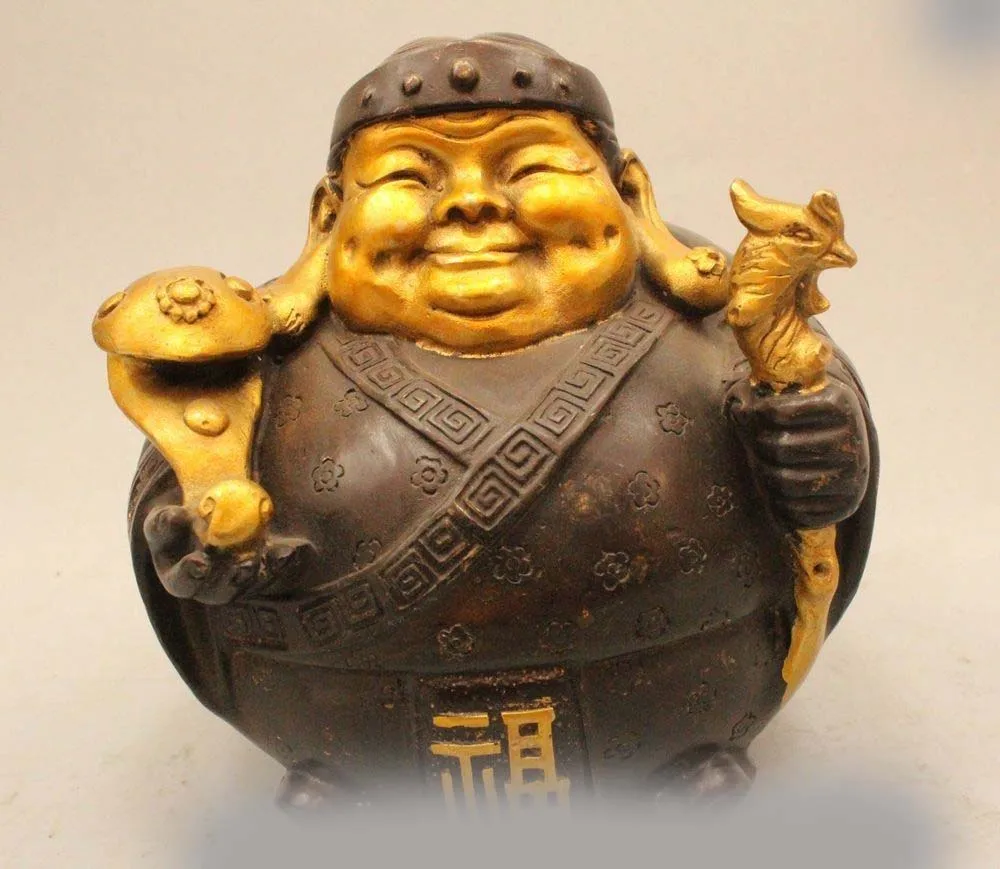 

7" Chinese Fengshui Folk Bronze Gild longevity Ruyi Soil Grandma Statue