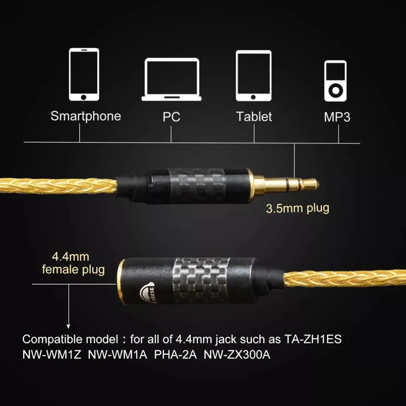 High Quality Headphone Transfer Wire 6 Core Earphone Adapter 4 4mm Female to 3 5mm Male for SONY DMPZ1 ZX300A A 35 PHA2A iPhone