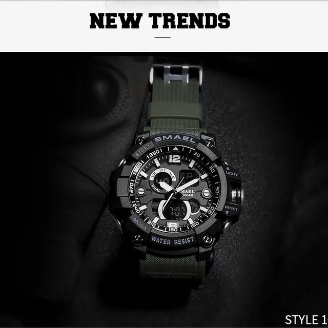 SMAEL Men Military Watch 50m wodoodporny zegarek LED zegar kwarcowy męski relogios męski 1617 cyfrowe zegarki sportowe mężczyźni tanie i dobre opinie Quartz Wristwatches Complete Calendar Shock Resistant Rattrapante Stop Watch LED display Auto Date Water Resistant Chronograph Back Light Multiple Time Zone Alarm Perpetual Calendar SMAEL Men Military Watch 50m wodoodporny zegarek LED zegar kwarcowy męski relogios męski 1617 cyfrowe zegarki sportowe mężczyźni tanie i dobre opinie Quartz Wristwatches Complete Calendar Shock Resistant Rattrapante Stop Watch LED display Auto Date Water Resistant Chronograph Back Light Multiple Time Zone Alarm Perpetual Calendar