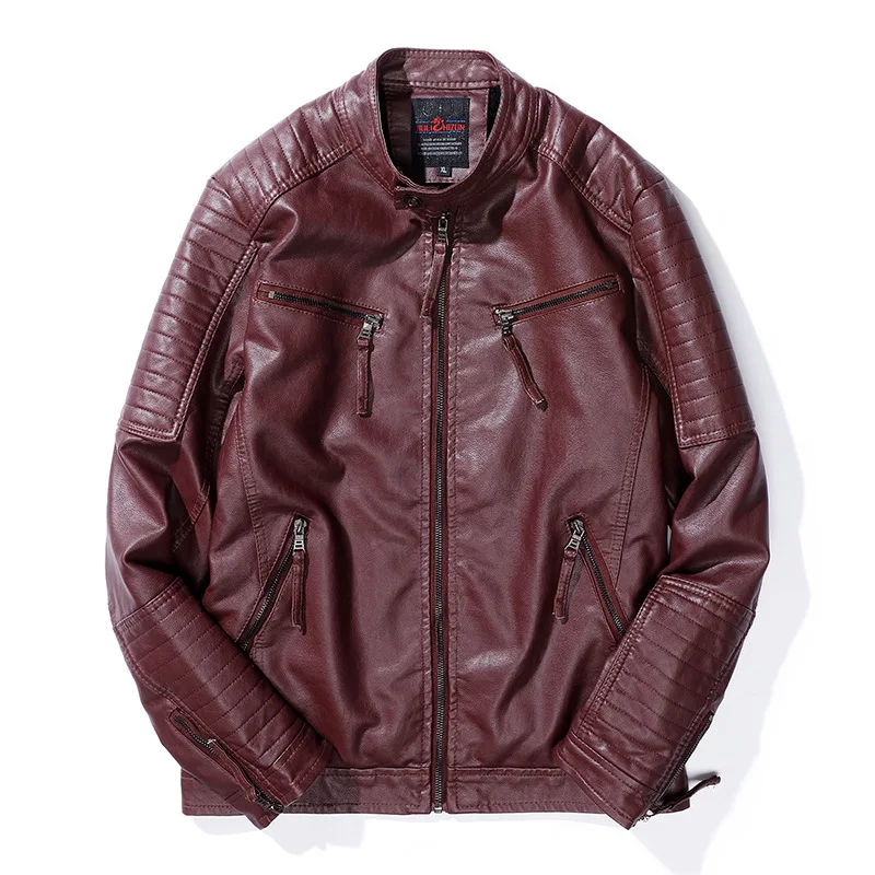 

Men Leather Jacket Plus Size XXXL Winter Autumn Zipper PU Motorcycle Steampunk Veste En Cuir Stand Collar Male Solid Coat 2018
