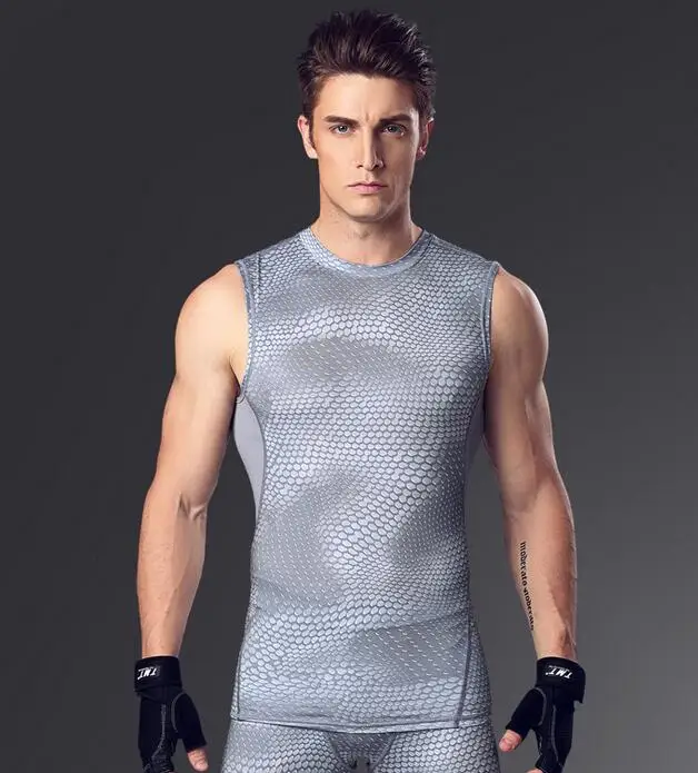 Men's Fish scale pattern Tight fitting Active Fitness Tank Tops For Men