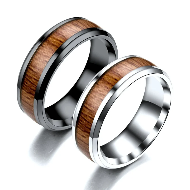 Ajojewel Размер 5,5-14 классические кольца 8 мм из титановой стали деревянной формы для мужчин и женщин высококачественные вечерние ювелирные изделия для помолвки