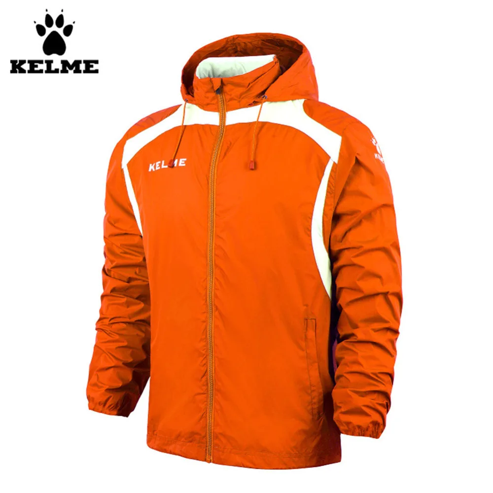 

Kelme K15S605 Fall/Winter Men Hooded Sports Woven Wind Raincoats Jacket Orange