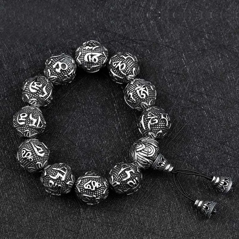 

Punk Vintage Style Stainless Steel Buddhism Mantra Bracelets Men Statement Bracelet Male Antique Jewelry