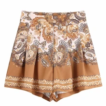 Женские винтажные шорты с цветочным принтом, плиссированные Бермуды, женские повседневные шорты на молнии в стиле ретро, P396