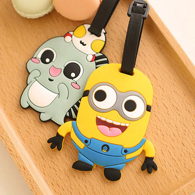 YIYOHI Cute Travel Accessories Luggage Tag Suitcase Cartoon Style Cute Minions Cat Fashion Silicon Portable Travel Label