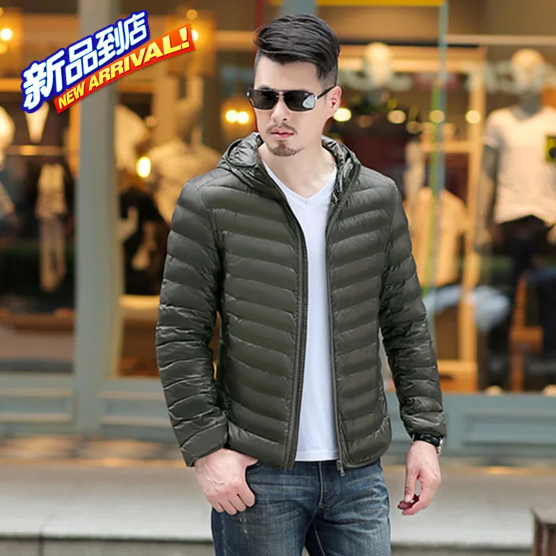 Men's Ultra Light Packable Down Jackets Hooded Slim Down Coats White Duck Padded Parkas Winter Puffer Jacket JK-618