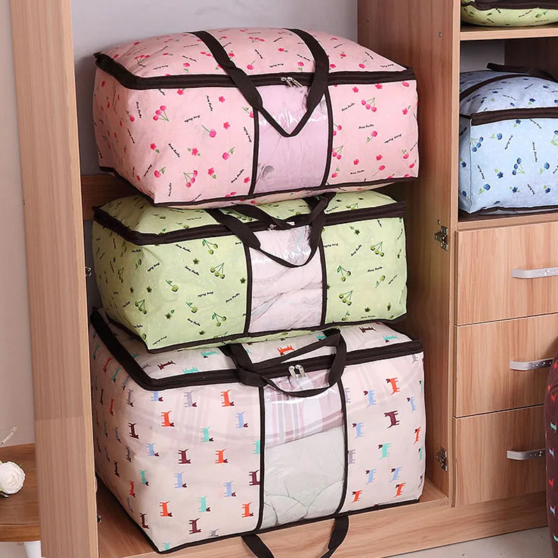 Foldable Portable Storage Box Bags Flower Printed Clothing Shoes Storage Bags 