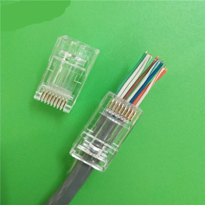 CAT6 fast speed TRANSMIT gold plated RJ 45 8 pins internet cable plug 8P8C Terminals RJ45 connector 8pin Through hole 100PCS