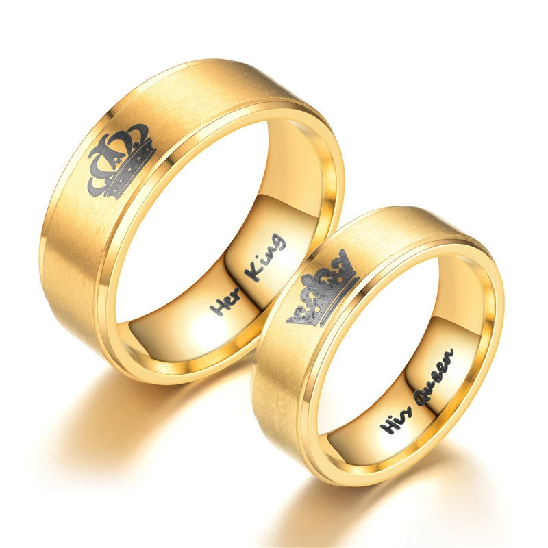 Anillos dorados de acero inoxidable para parejas, anillos de oro para parejas, amantes, anillos de de amor hombres y mujeres|Anillos| - AliExpress