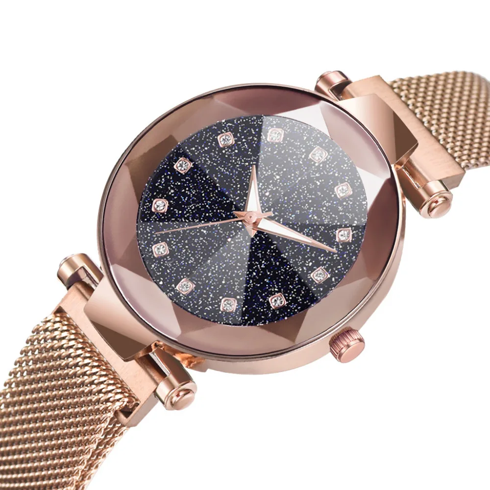 Роскошные брендовые стразы, розовое золото, женские часы, звездное небо, магнитный стальной сетчатый ремешок, Женские кварцевые наручные часы, Montre Femme Fi