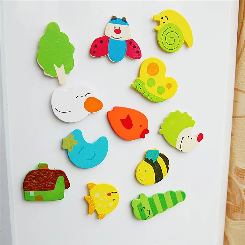 

Wood Magnet Cartoon Animal Sticker Paster for Iron Fridge Computer Shell Sticker 12pcs/set