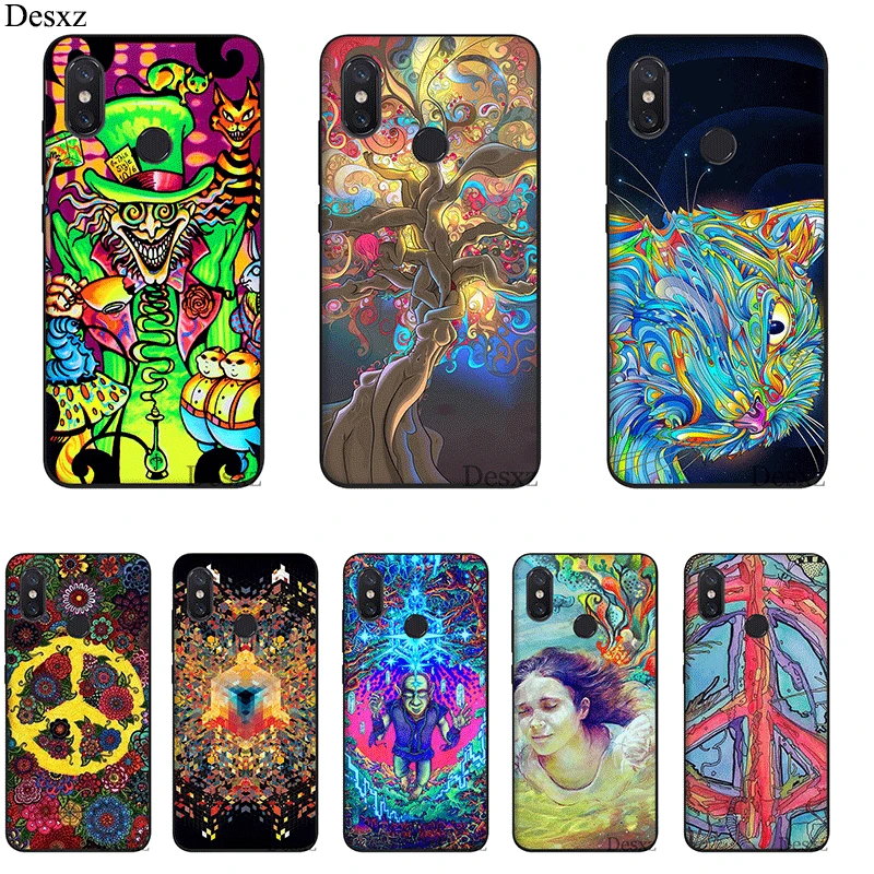 

Silicone Mobile Phone Case For Xiaomi Redmi Note 4 4X 5 6 7 Pro 5A Cover TPU Psychedelic Art Shell Protection