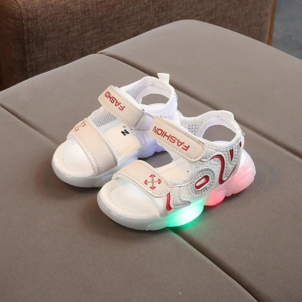 Children Shoes Baby Letter Beach Led Light Luminous Run Sport Sandals Sneakers Shoes Summer Mesh Sandals Shoes Size 21-30