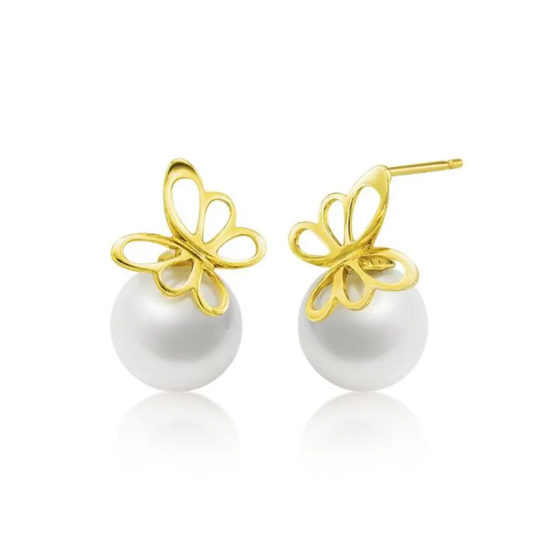 

2018 Trendy 18K Yellow Gold Butterfly Pearl Earrings 8.50-9.00mm Natural Freshwater Pearl Earrings For Women Jewelry