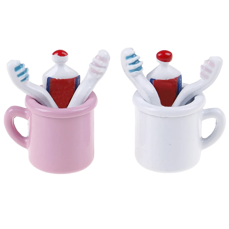 

4pcs/Set Dollhouse Miniature Toy Cup Toothpaste Toothbrush Set High Quality