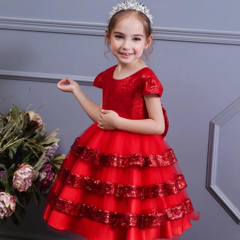

Kids Christmas Princess Flower Girl Dress Tulle Sequin Back Party Formal Dress for 3-12 Yrs Girls Children's Costume