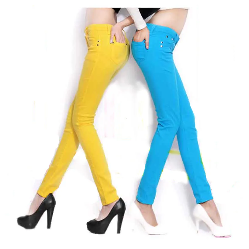 Girl Skinny Jeans Promotion-Shop For Promotional Girl Skinny Jeans Hot sale Female Casual Slim long jeans Women Fashion Candy-colors Pencil Pants Skinny Jean pants colorful Capris for girl - Girl Skinny Jeans Promotion-Shop For Promotional Girl Skinny Jeans
