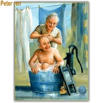 

3D Diamond painting portrait cross stitch Home Decor 5d Square\Round diamond mosaic Full Diamond embroidery "Bathing old couple"