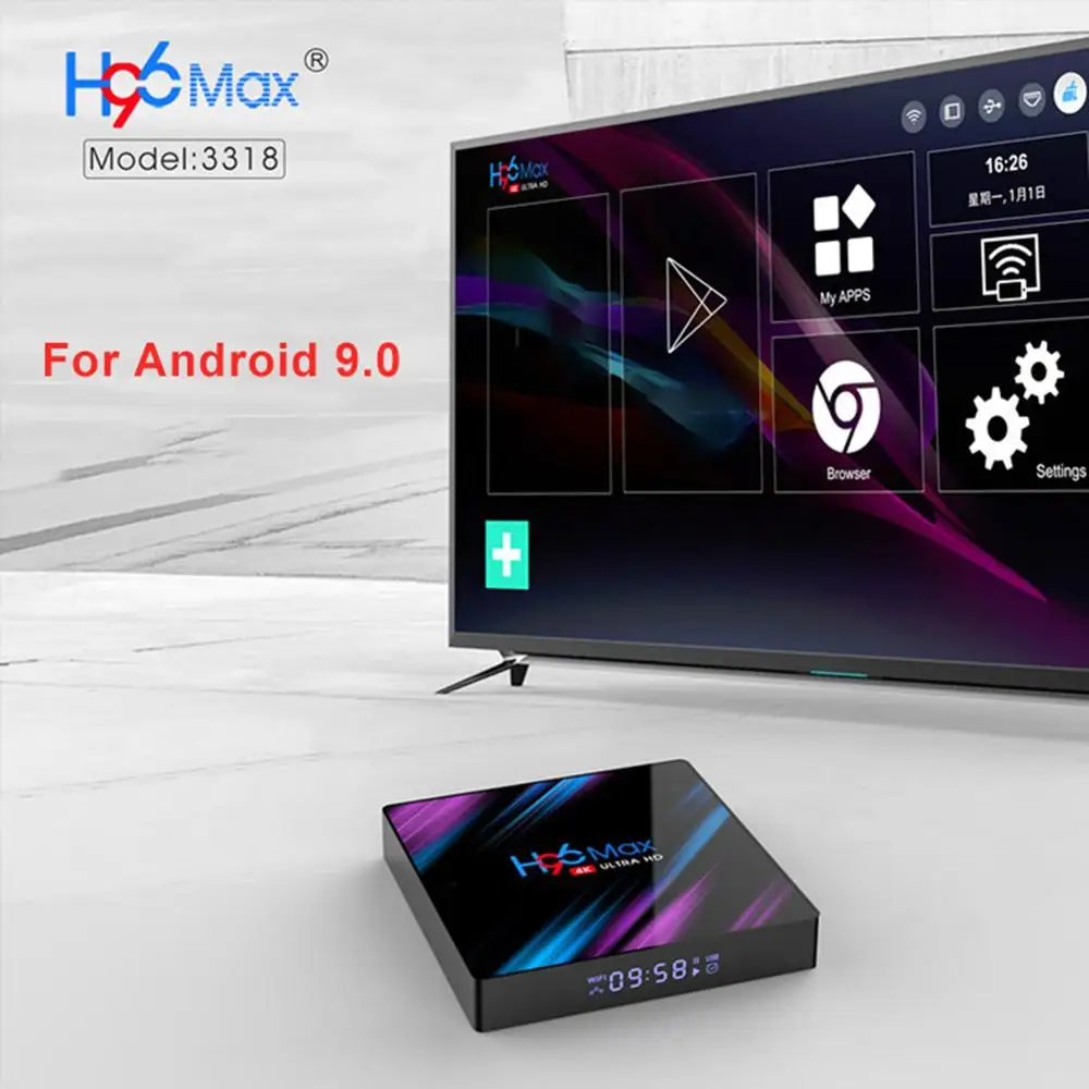 H96 MAX 9.0 Android TV Box Rockchip RK3318 4GB RAM 64GB H.265 4K Google Voice Assistant Youtube 2G+