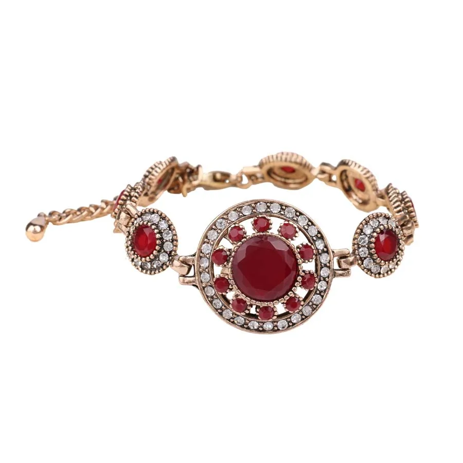 Metal Bracelet Bohemian Bracelets For Women Tibetan Alloy Red Resin Gold Color Bangle Retro Turkey Royal Jewelry