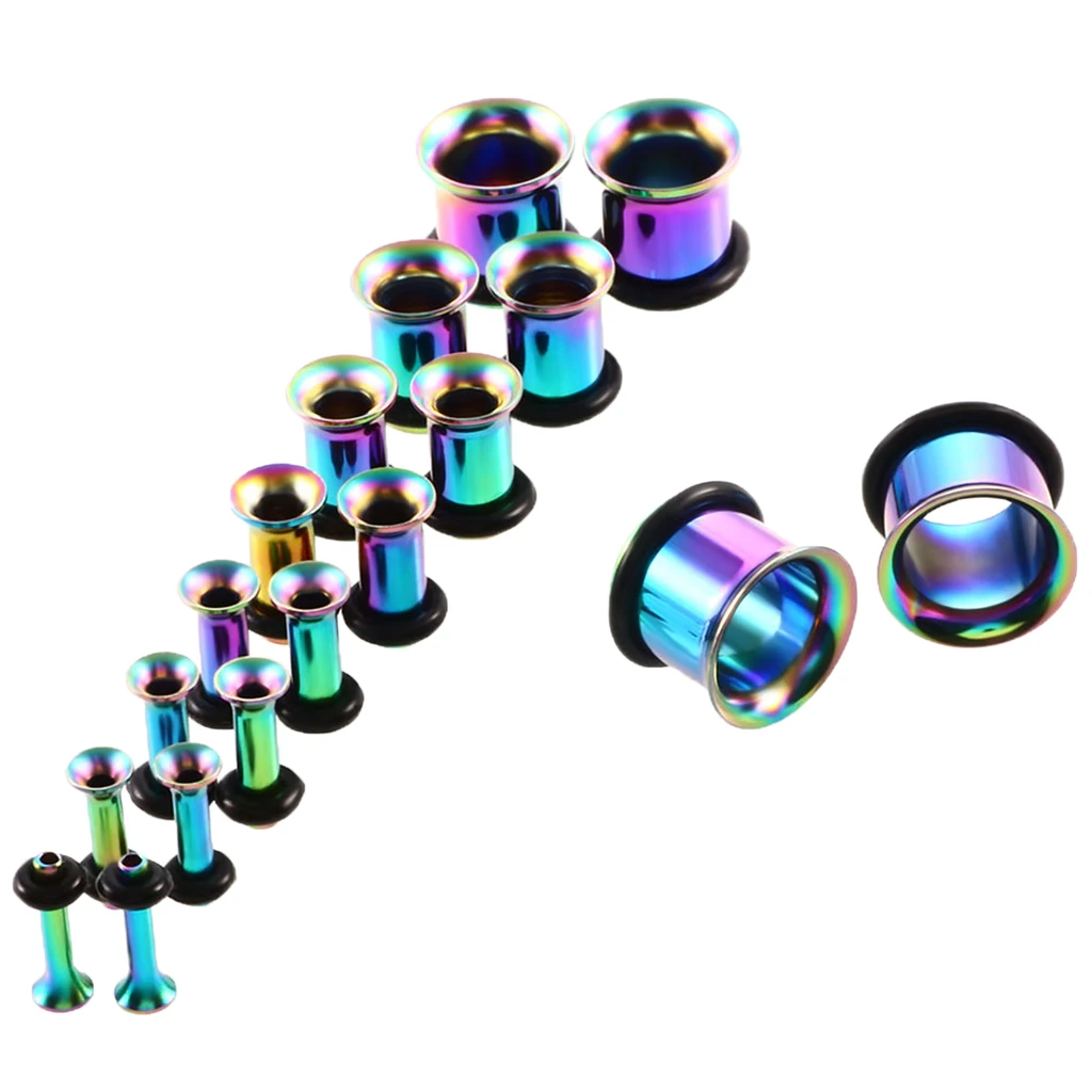 MagiDeal 18pcs/Pack 14G-00G Kit Assorted Stainless Steel Ear Plug Stretching Kit Single Flared with Rubber O-ring