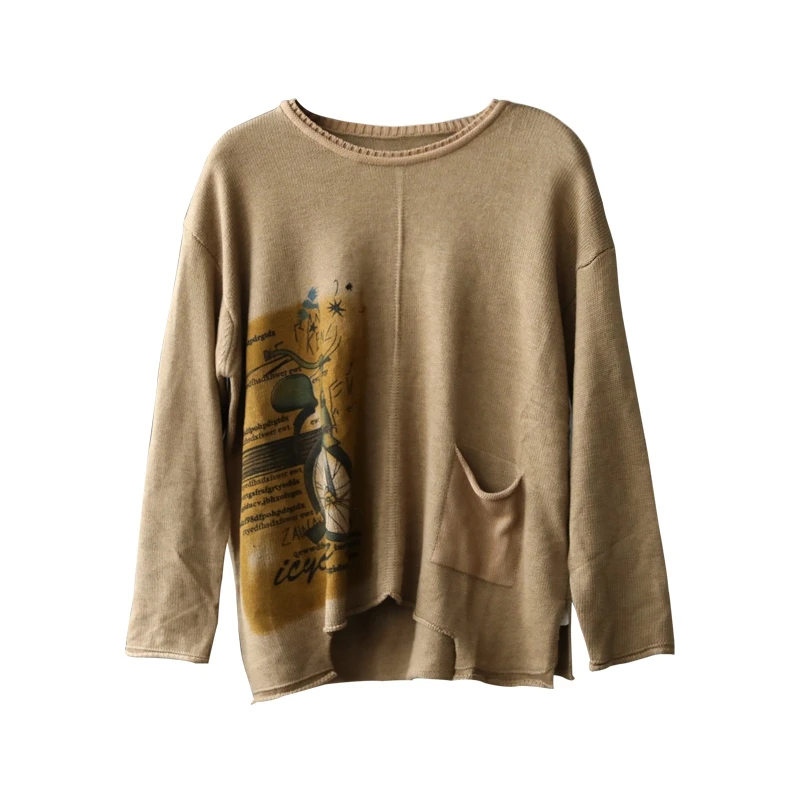 2018 New Women Loose Pullovers O Neck Bottoming Sweaters Cartoon Printing Hole Shirts Patchwork Loose Plus size sweaters A0Bz20