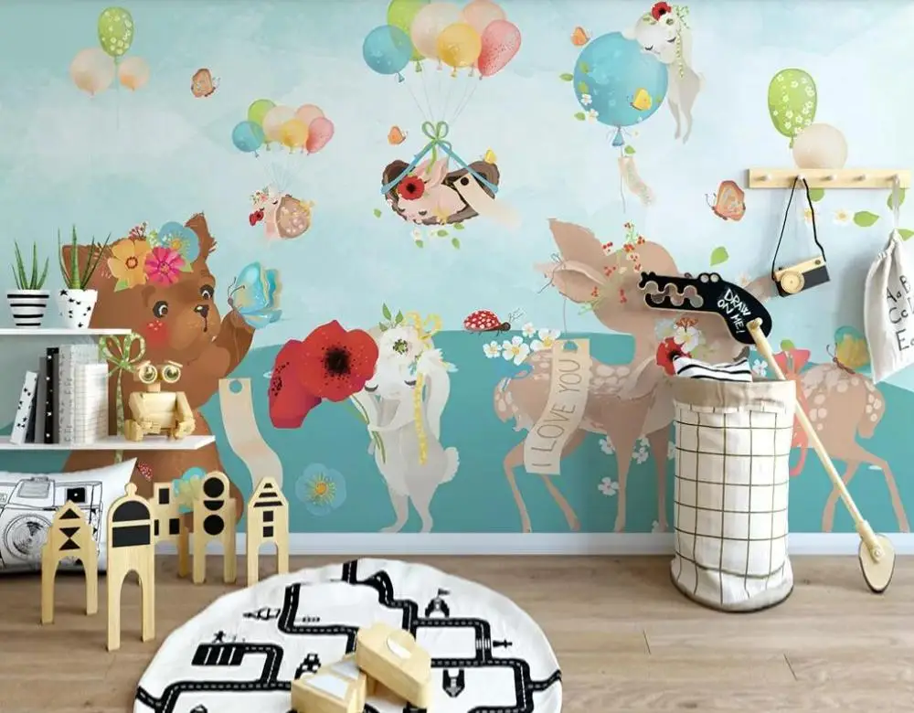Пользовательские скандинавские современные обои в стиле минимализма ручной росписью маленькие животные Фотообои для детской комнаты обои для стен - Цвет: 17810305