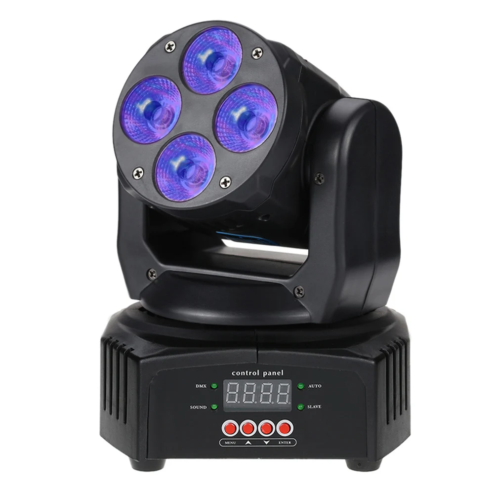 

Mini 4 LEDs 50W RGBW Wash Rotating Moving Head Stage Effect Light 9/12 Channel DMX512 Sound-activeated for Indoor Disco