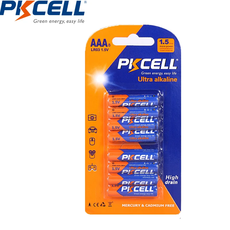 

8PCS/Card PKCELL LR03 1.5V Battery 3A LR03 AAA E92 AM4 MN2400Alkaline Dry Battery Superior UM4 MN2400 LR03 SUM4 LR3 HP16 AM4 400