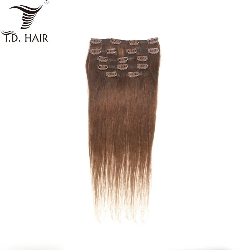 

Grade 10A Natural Brown color Clips in Human Hair Extensions Peruvian Straight 16 Clips 70G Raw Hair