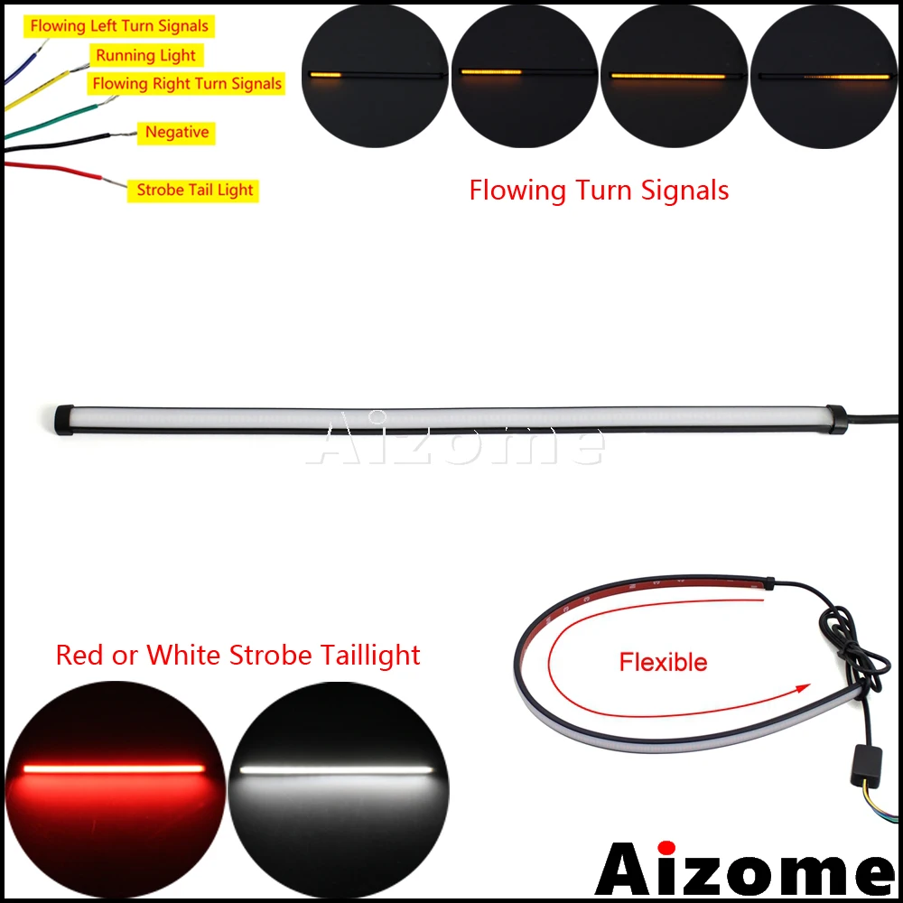 

29cm 45cm 60cm Motorcycle Sequential LED Strip Stick On Stop Brake Light Light Switchback Strobe Taillight Flowing Turn Signals