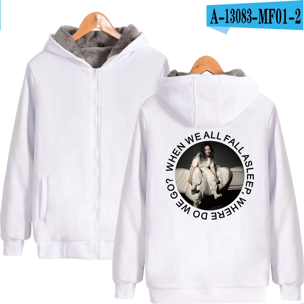 Billie Eilish/модные мужские и женские толстовки на молнии, теплые плотные пальто, лидер продаж, уличная зимняя одежда, большие размеры - Цвет: White