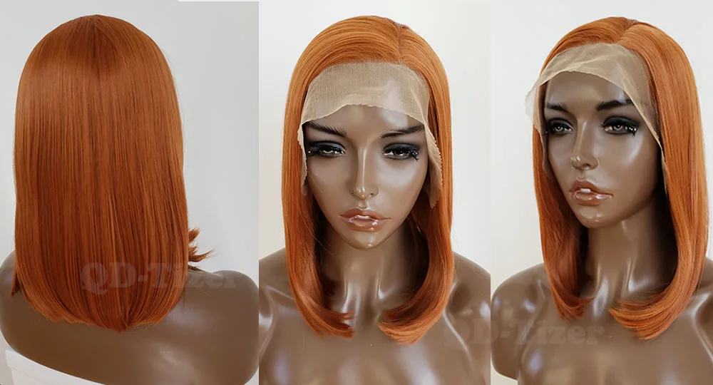 QD-TIZER orange short bob synthetic lace front wigs for black women