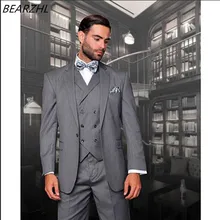 Мужские деловые костюмы для одежда жениха серый костюм на заказ высокого качества смокинг